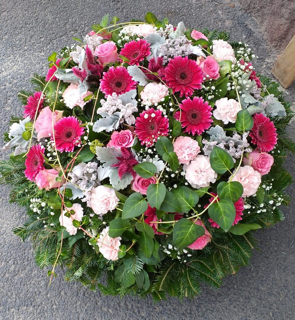 80 cm átmérőjű, fekvő koszorú, pink - rózsaszín